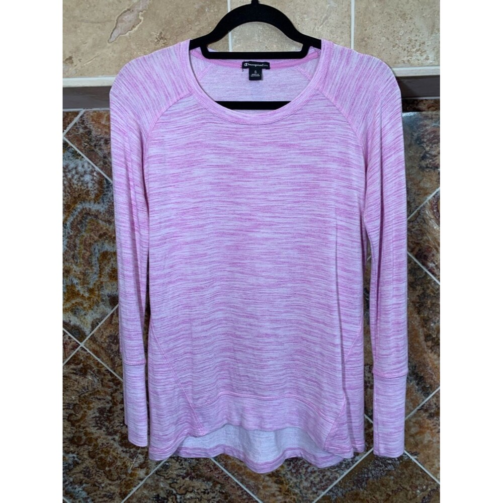 Champion Elite Space Dye Activewear Long Sleeve Tunic Pink & White Raglan Top S